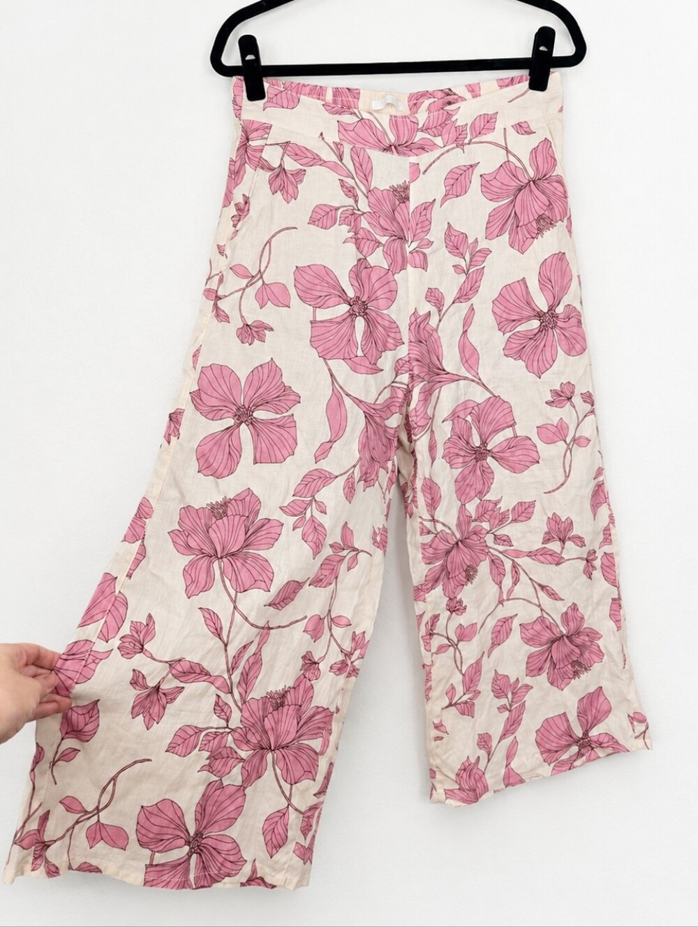 Cynthia Rowley Linen Floral Culotte Pants Wide Leg Cropped Coastal Cottagecore L